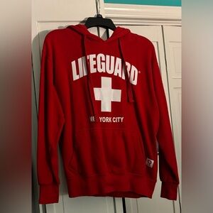 Red unisex lifeguard NYC officially licensed hoodie, size small